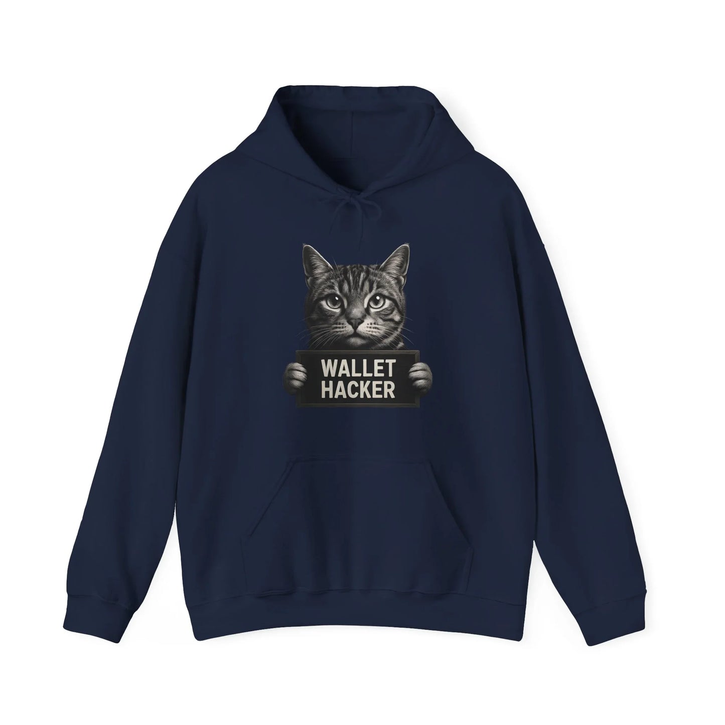 Wallet Hacker Cat - Hoodie Navy Hoodie crypto-vibes.com