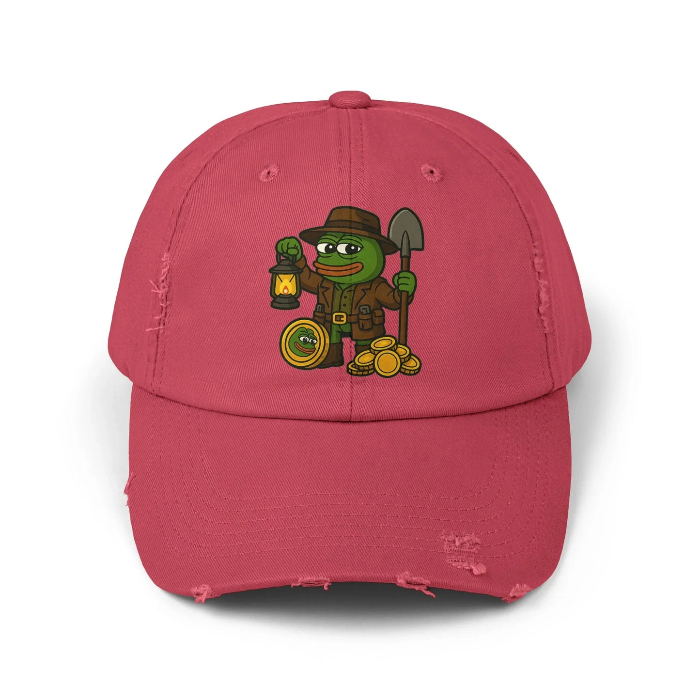 Pepe Gravekeeper Finding Gold - Cap Dashing Red One size Hats crypto-vibes.com