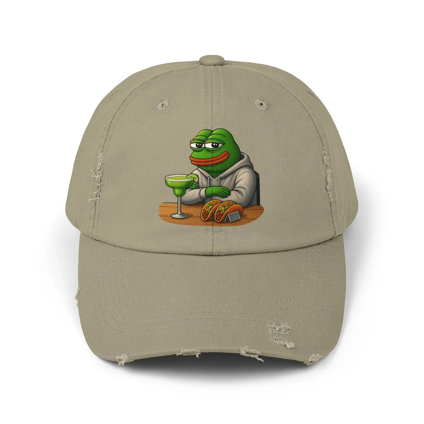 Pepe Chilling With Margarita And Fajitas - Cap Light Olive One size Hats crypto-vibes.com