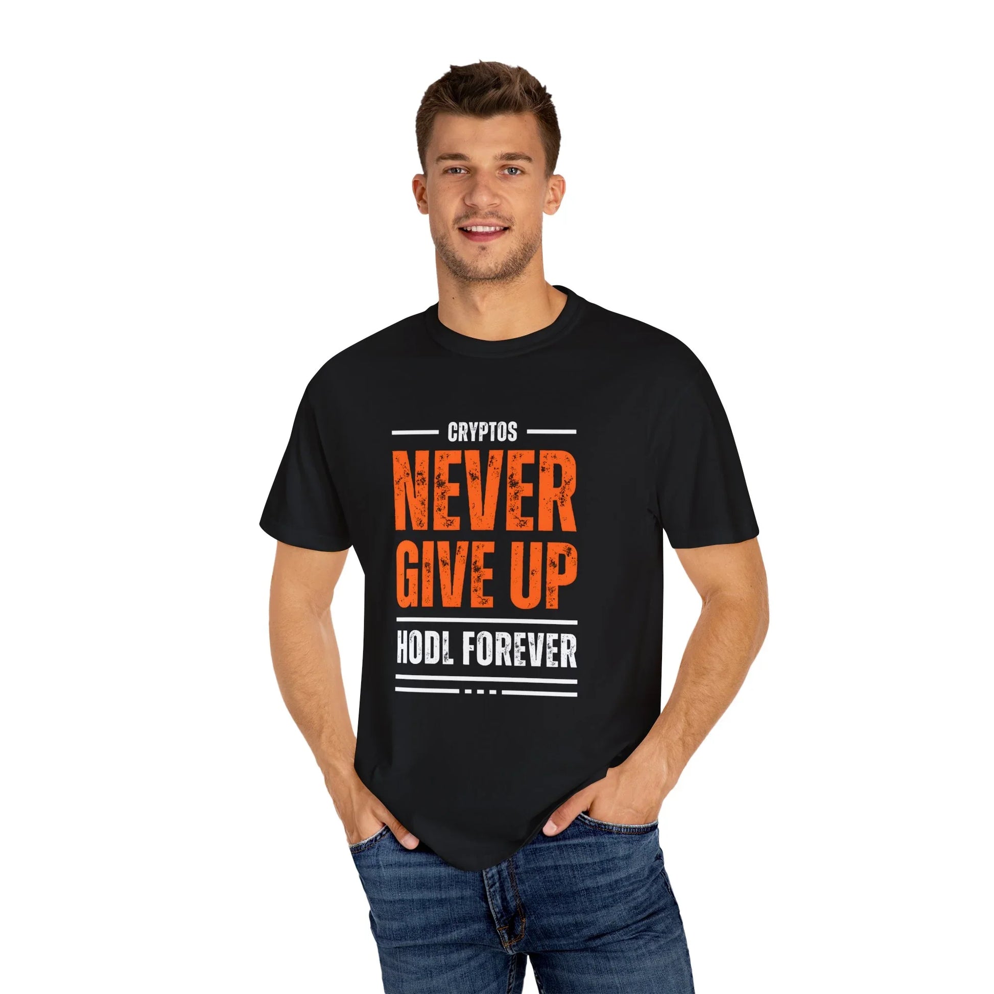 T-shirt Cryptos Never Give Up Hold Forever T-Shirt crypto-vibes.com