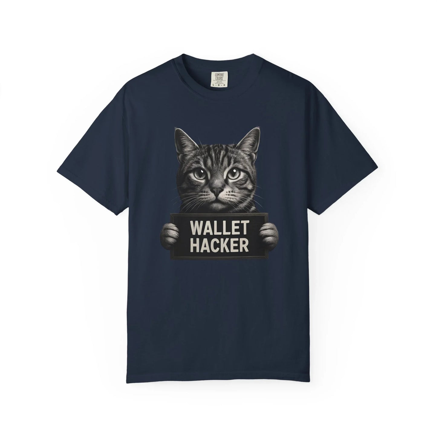 Wallet Hacker Cat - T-Shirt Navy T-Shirt crypto-vibes.com