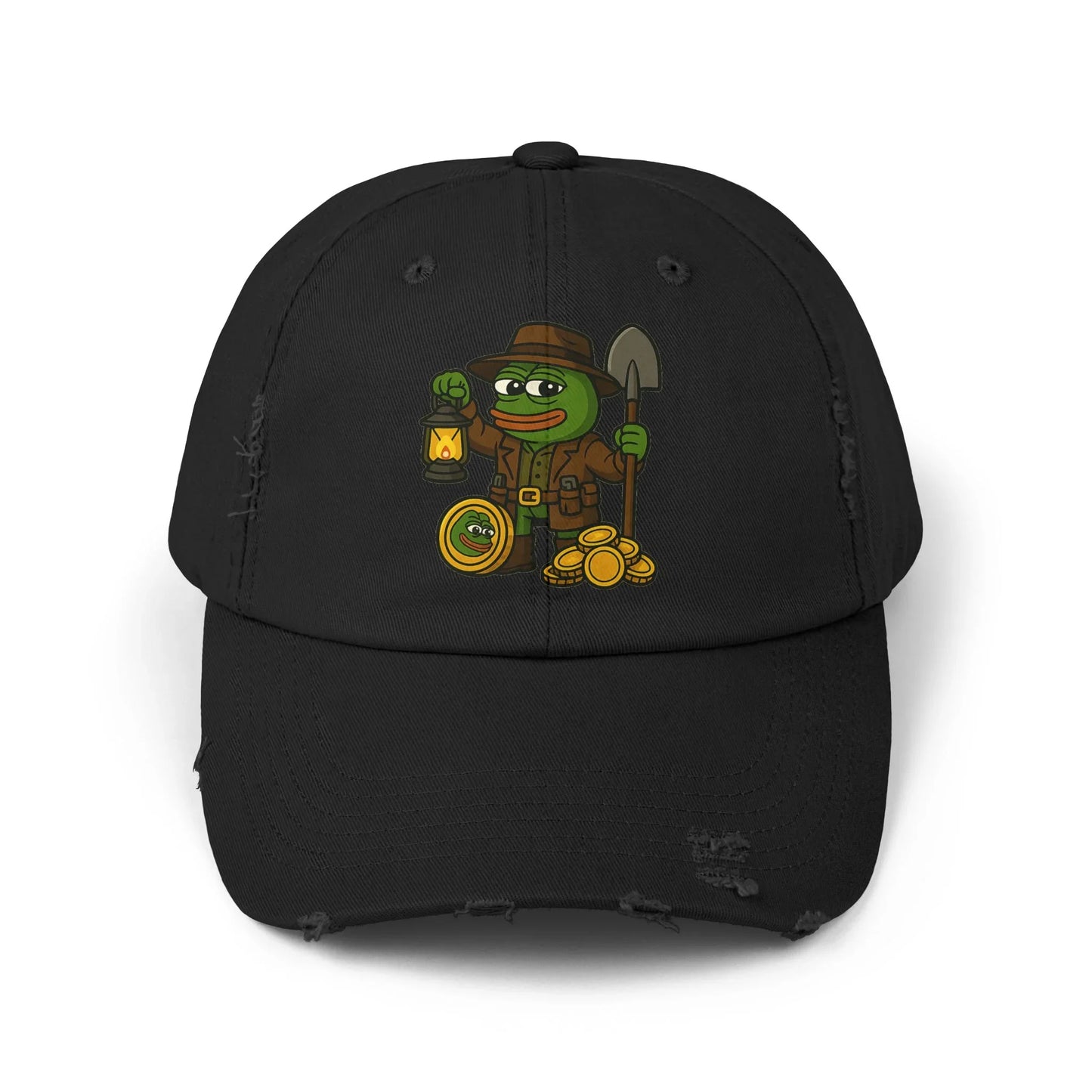 Pepe Gravekeeper Finding Gold - Cap Black One size Hats crypto-vibes.com