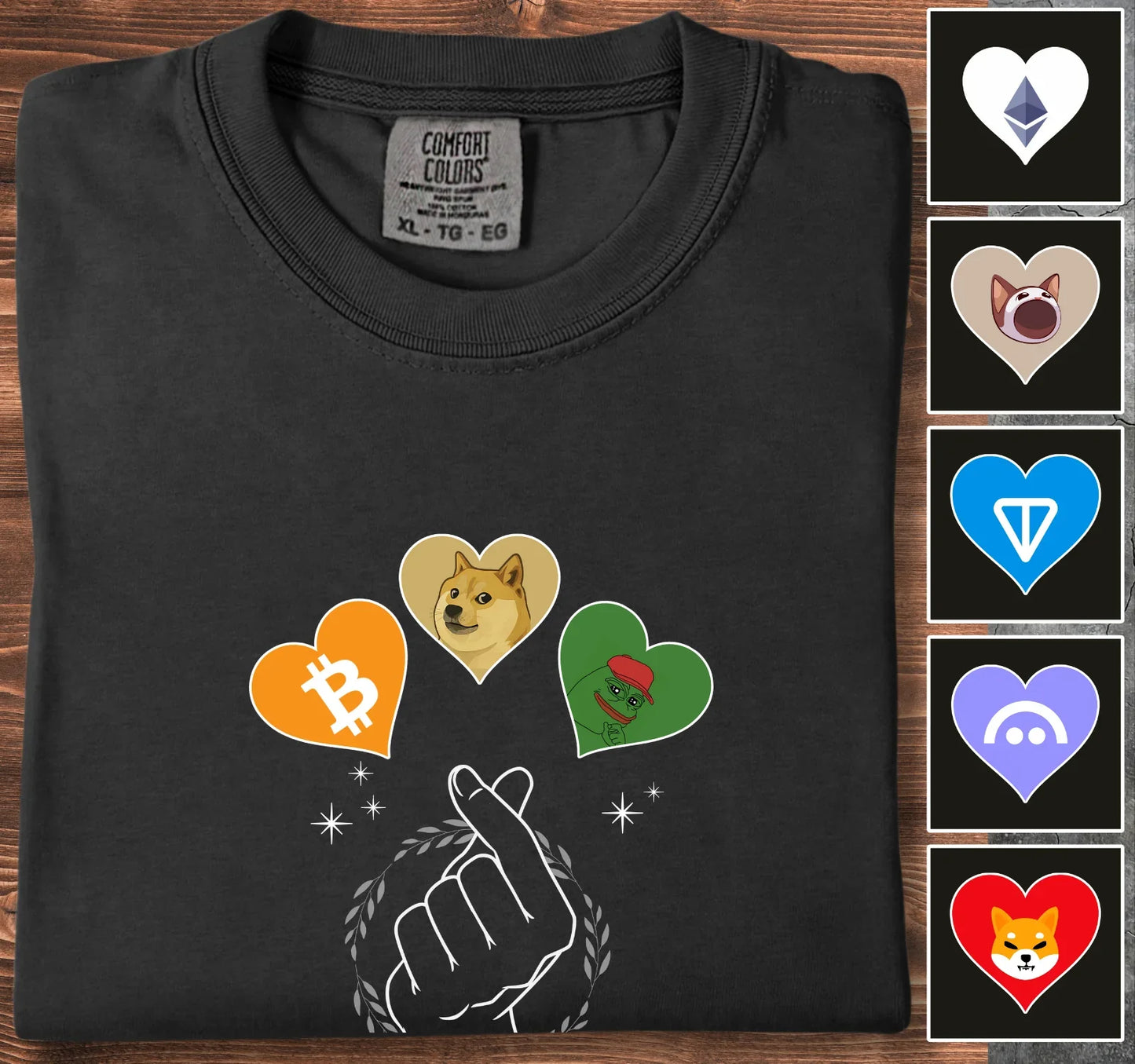 3 Hearts of Cryptos - Customizable T-Shirt Black T-Shirt crypto-vibes.com