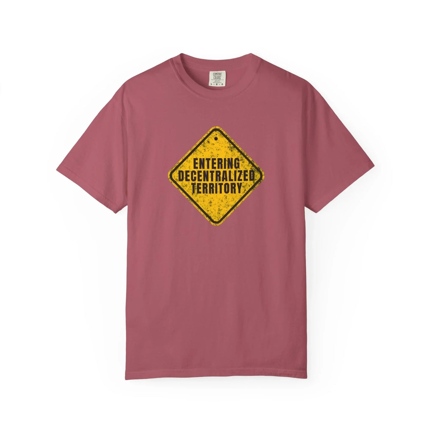Decentralized Territory Caution Sign - T-Shirt Crimson T-Shirt crypto-vibes.com