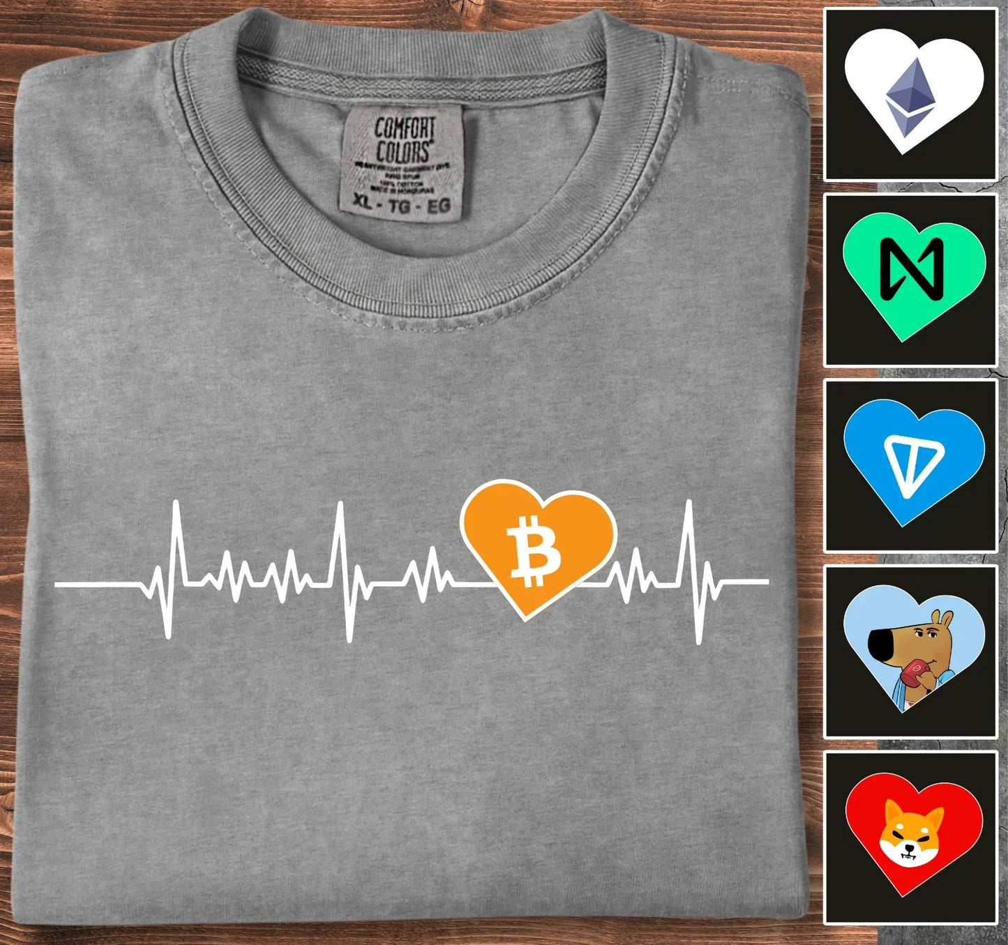 Heartbeat of Cryptos - Customizable T-Shirt Grey T-Shirt crypto-vibes.com