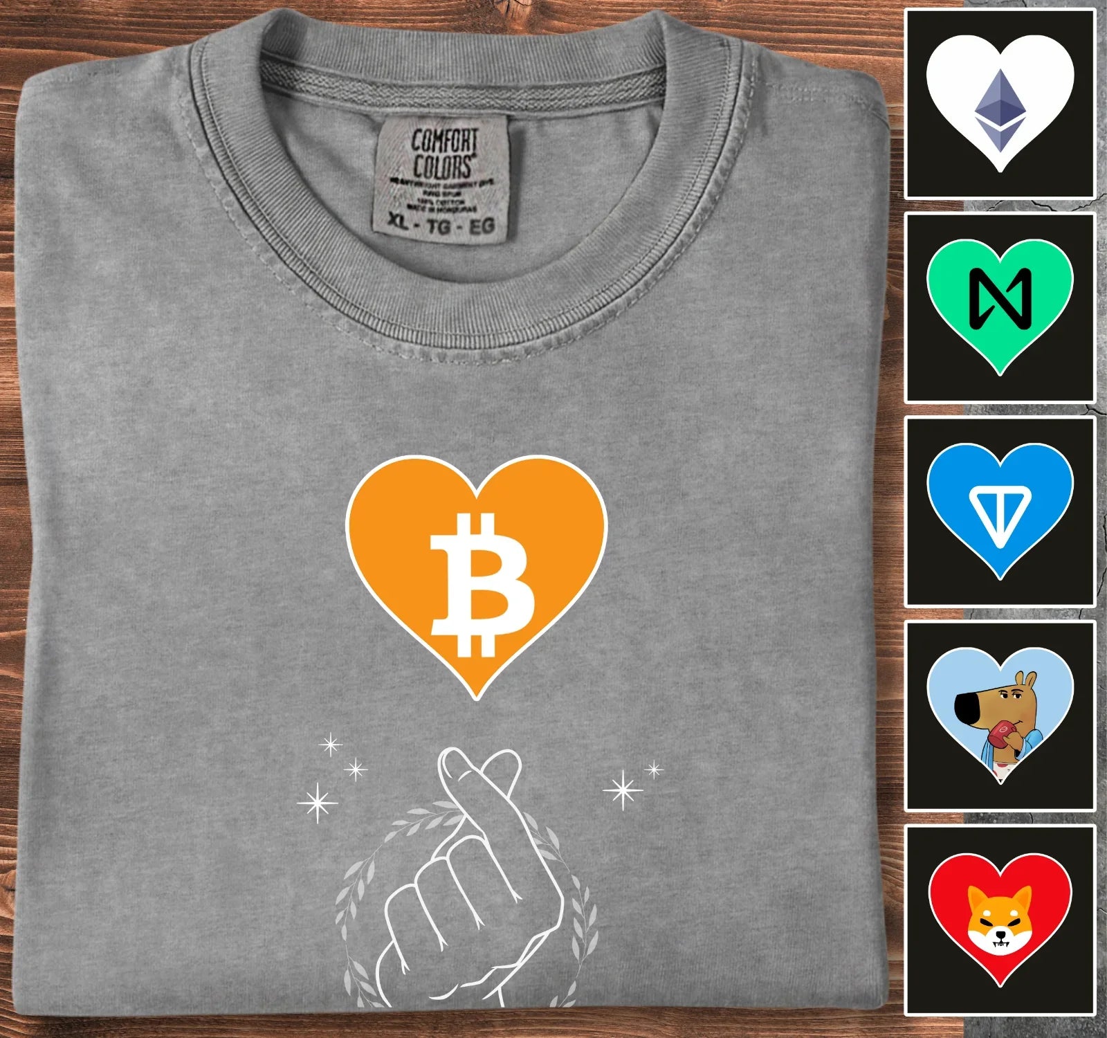 Heart of Cryptos - Customizable T-Shirt Grey T-Shirt crypto-vibes.com