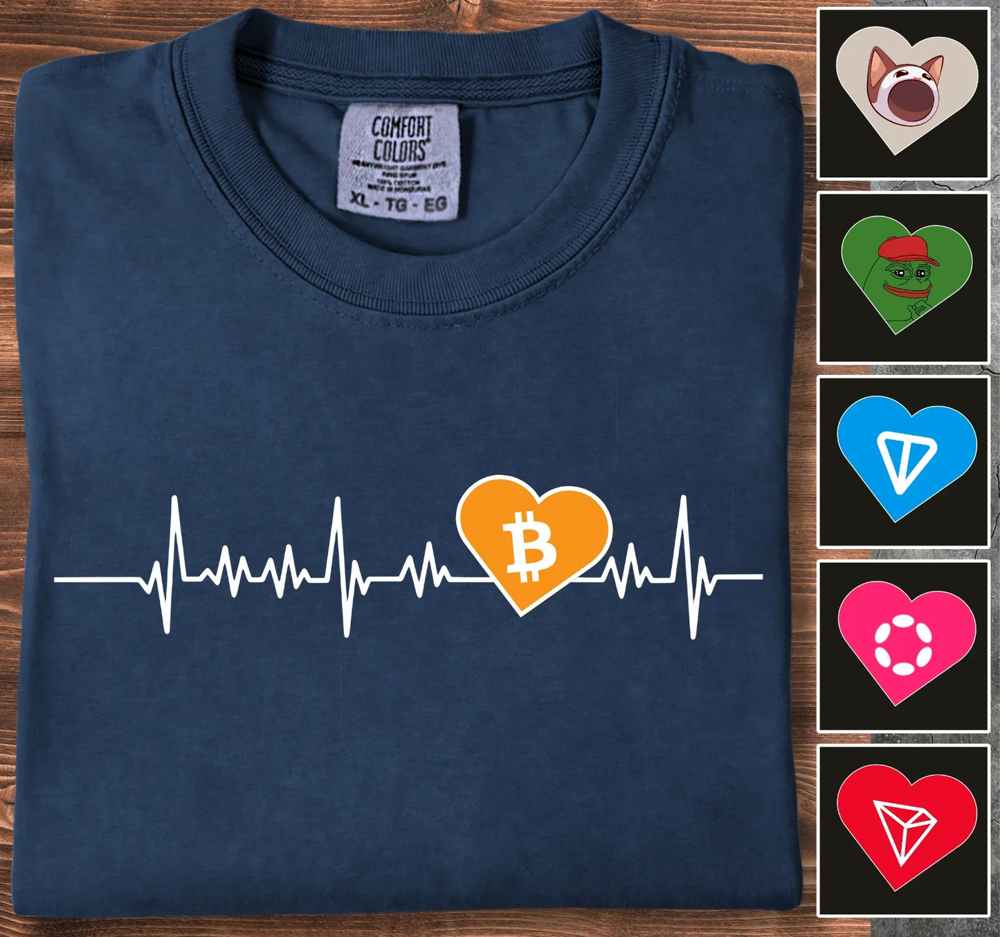 Heartbeat of Cryptos - Customizable T-Shirt Navy T-Shirt crypto-vibes.com