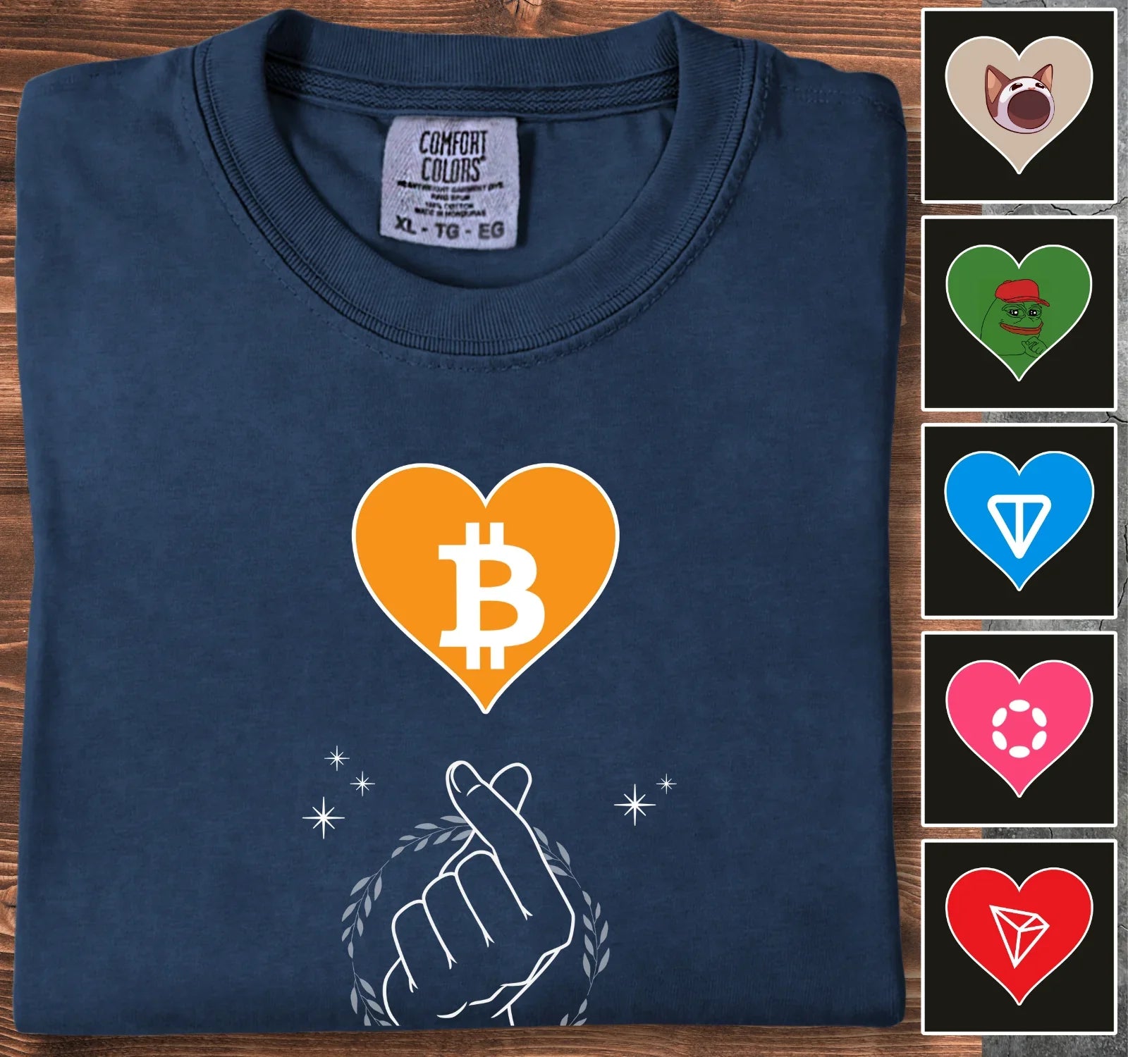 Heart of Cryptos - Customizable T-Shirt Navy T-Shirt crypto-vibes.com