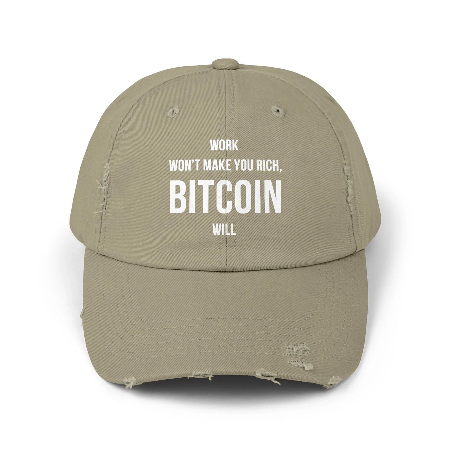 Work Won’t Make You Rich, Bitcoin Will - Cap Light Olive One size Hats crypto-vibes.com