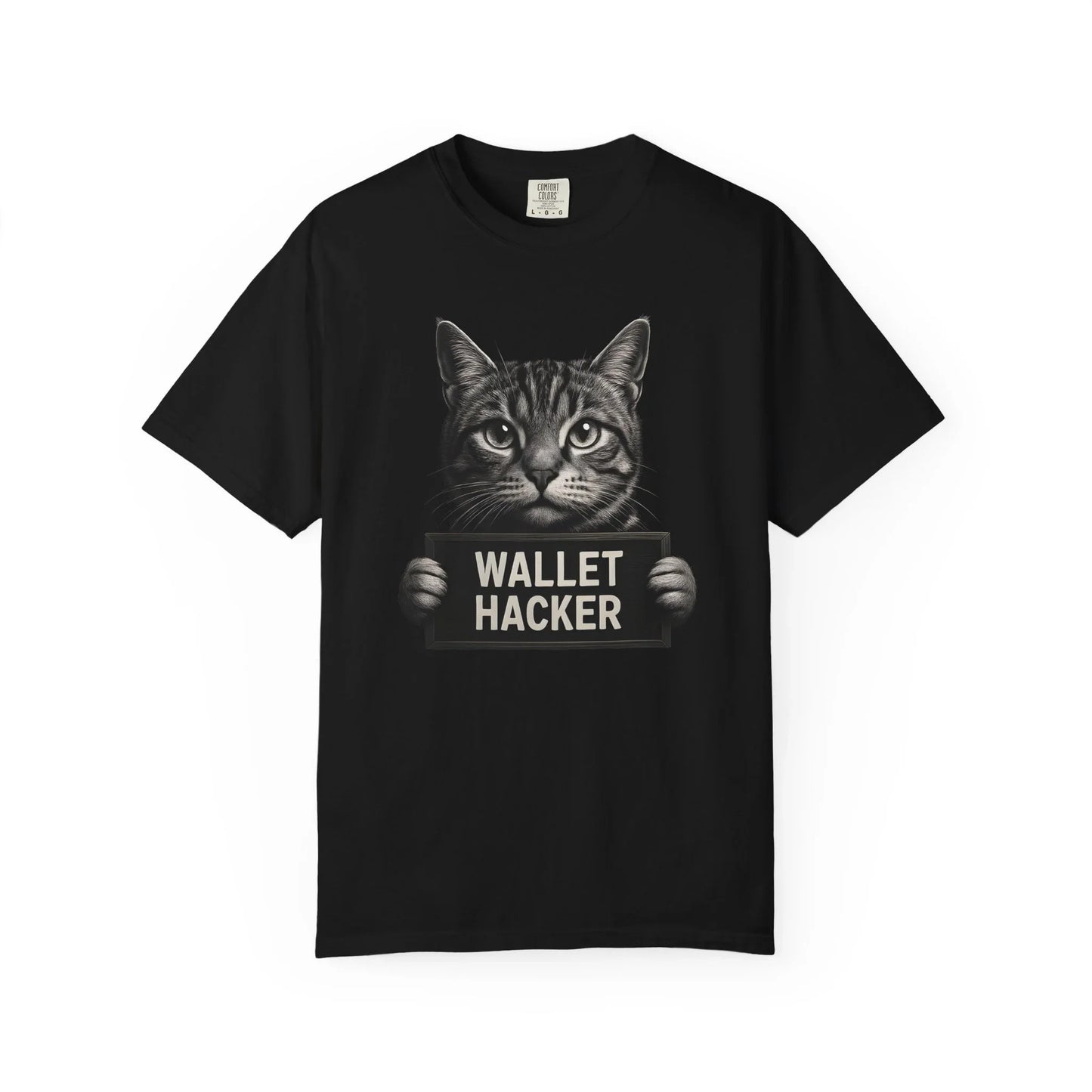 Wallet Hacker Cat - T-Shirt Black T-Shirt crypto-vibes.com
