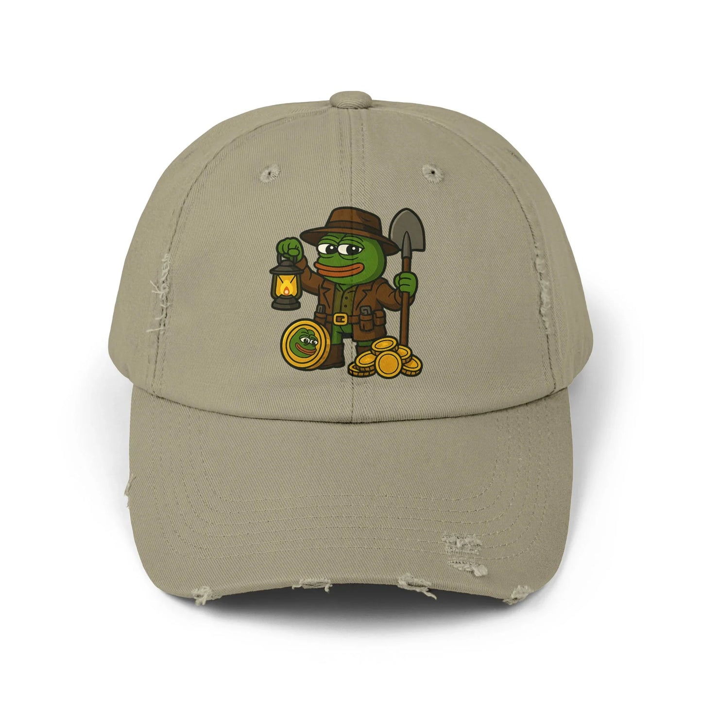 Pepe Gravekeeper Finding Gold - Cap Light Olive One size Hats crypto-vibes.com