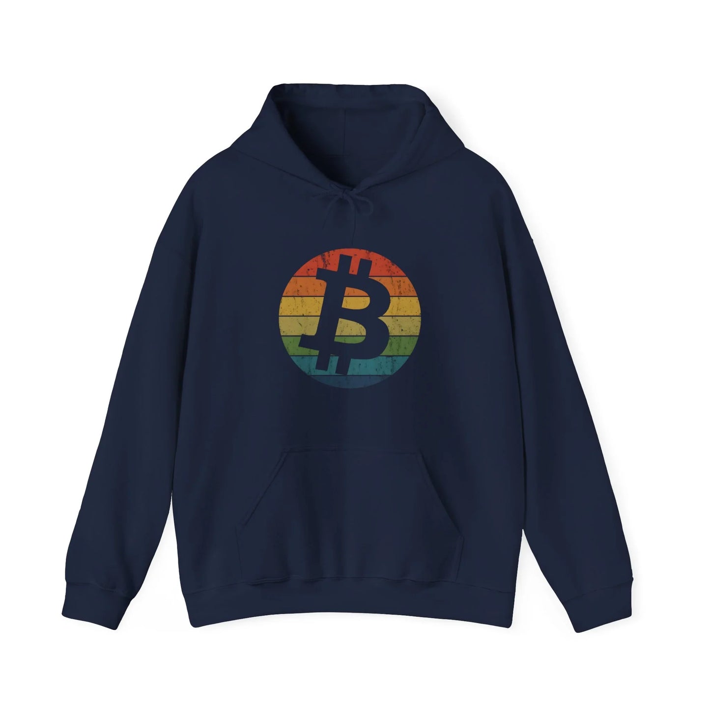 Bitcoin Retro Sunset - Hoodie Navy Hoodie crypto-vibes.com