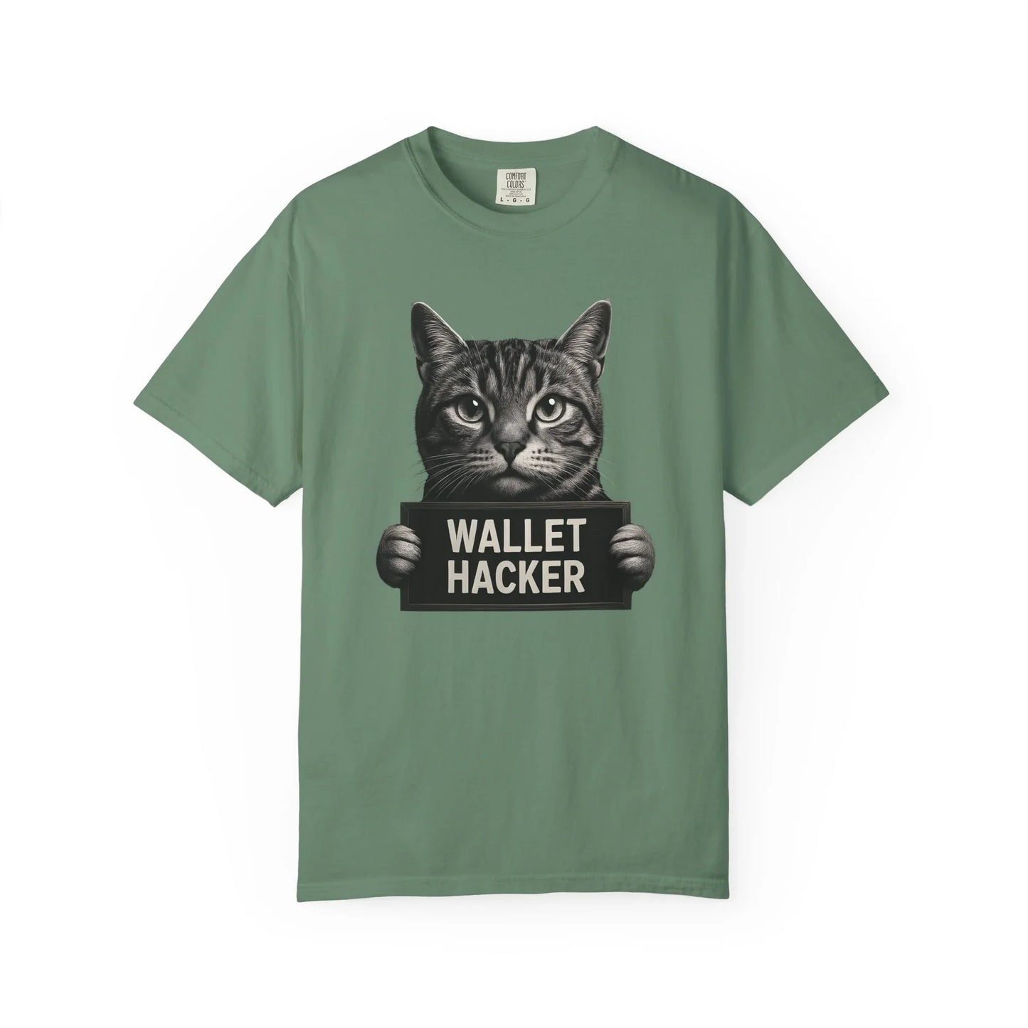 Wallet Hacker Cat - T-Shirt Light Green T-Shirt crypto-vibes.com