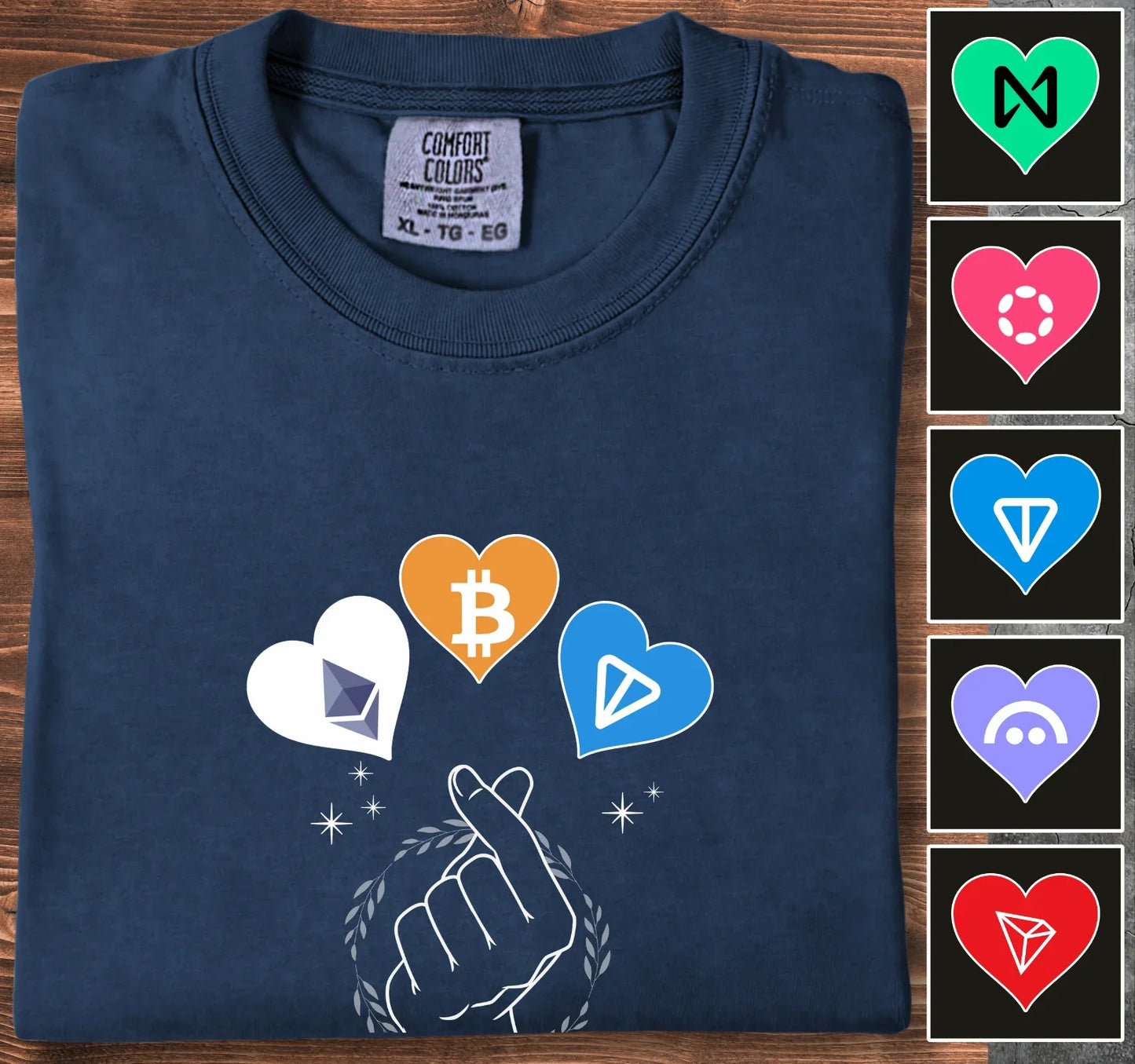 3 Hearts of Cryptos - Customizable T-Shirt Navy T-Shirt crypto-vibes.com