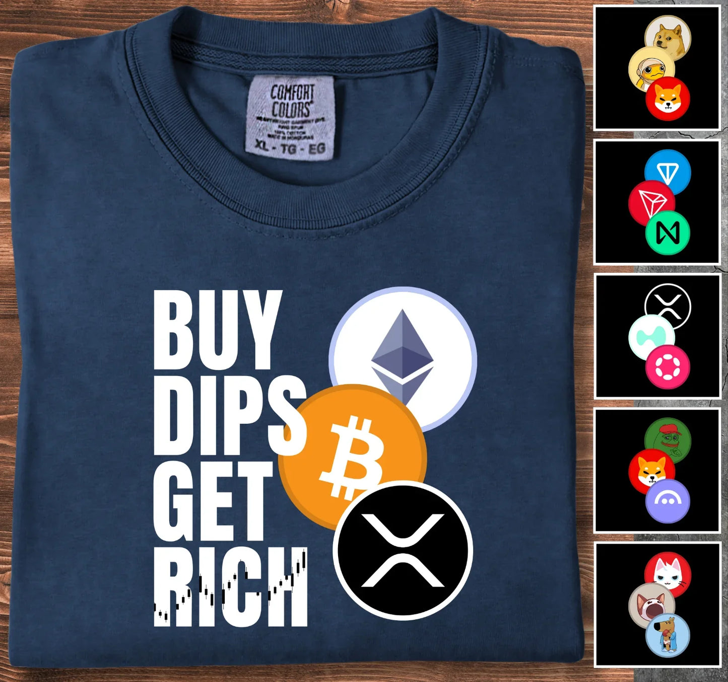 Buy Dips Get Rich - Customizable T-Shirt Navy T-Shirt crypto-vibes.com