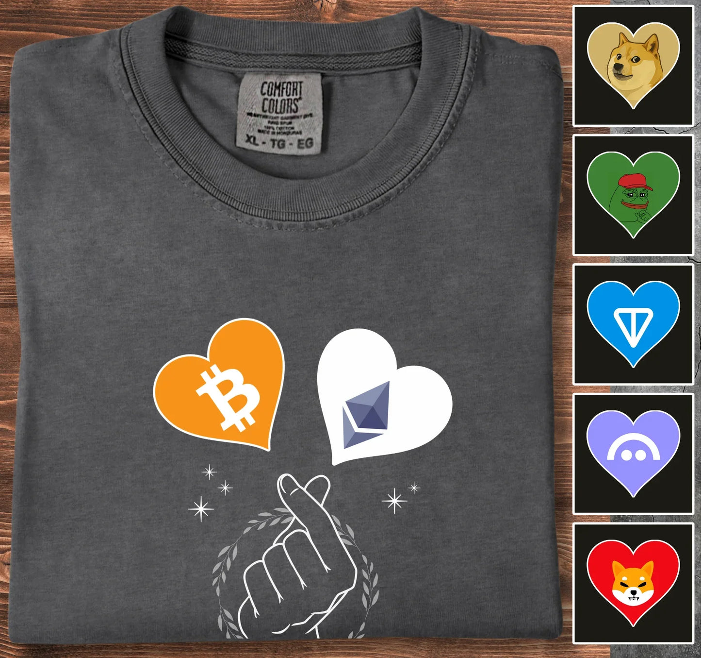 3 Hearts of Cryptos - Customizable T-Shirt Graphite T-Shirt crypto-vibes.com