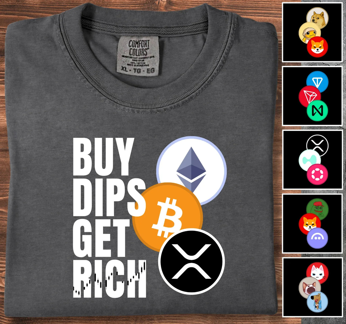 Buy Dips Get Rich - Customizable T-Shirt Graphite T-Shirt crypto-vibes.com