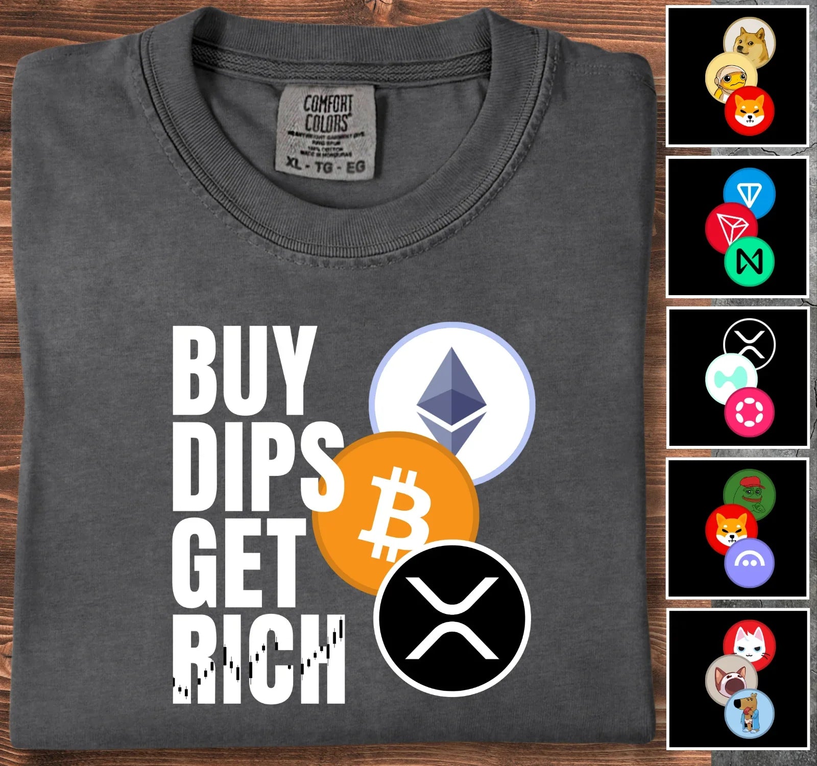 Buy Dips Get Rich - Customizable T-Shirt Graphite T-Shirt crypto-vibes.com