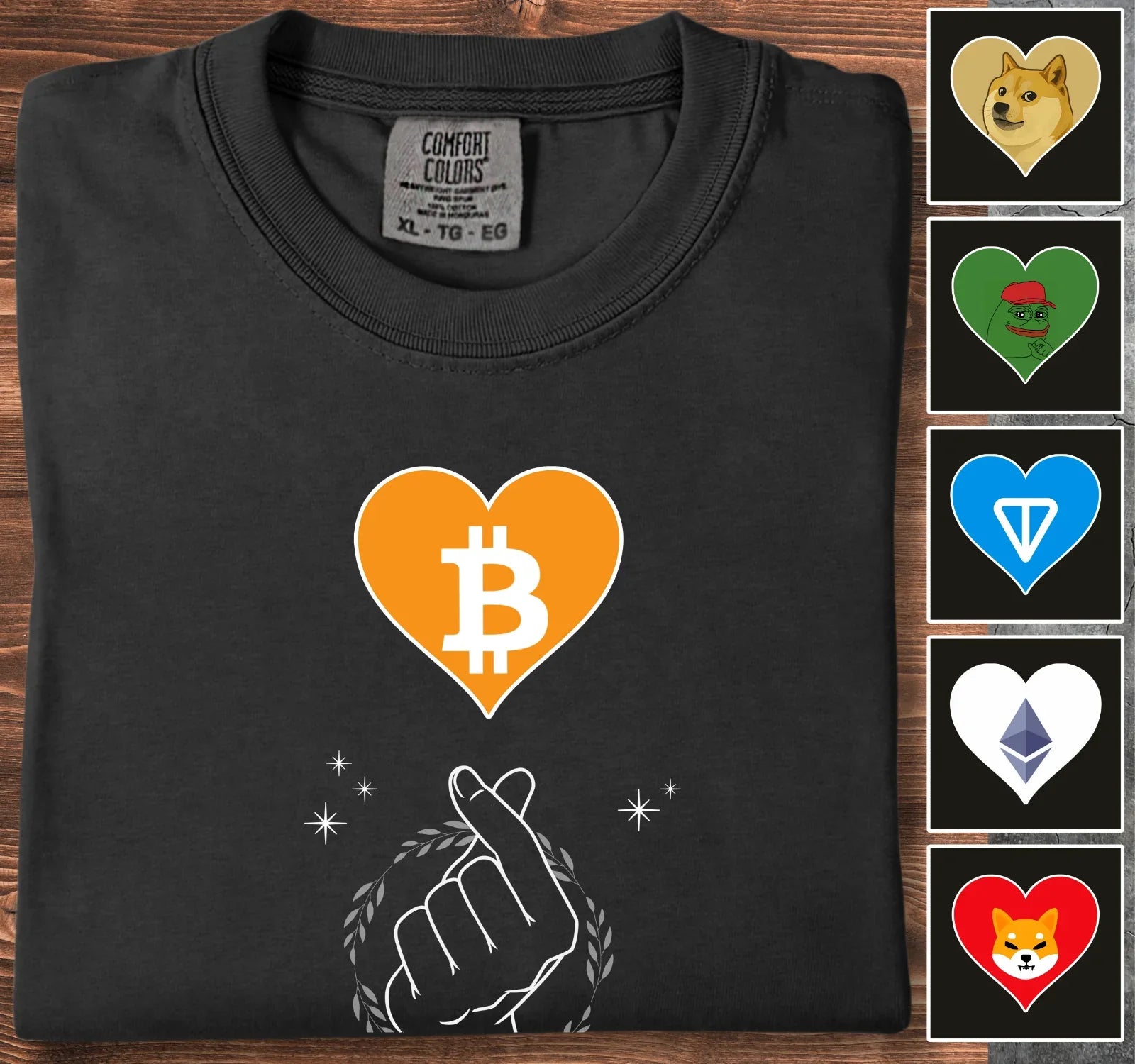 Heart of Cryptos - Customizable T-Shirt Black T-Shirt crypto-vibes.com