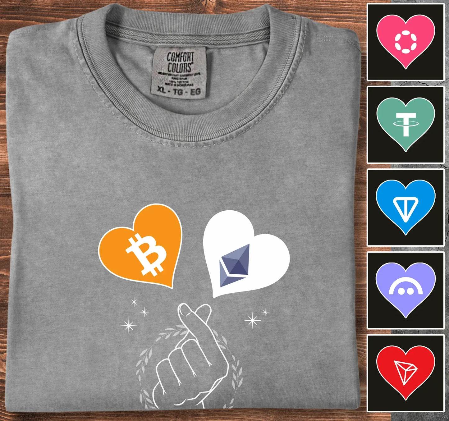2 Hearts of Cryptos - Customizable T-Shirt Grey T-Shirt crypto-vibes.com