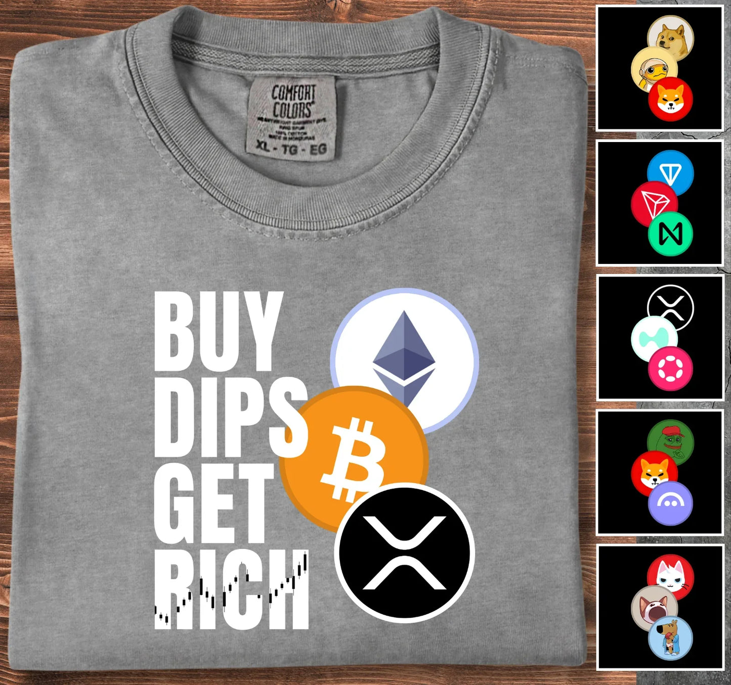 Buy Dips Get Rich - Customizable T-Shirt Grey T-Shirt crypto-vibes.com
