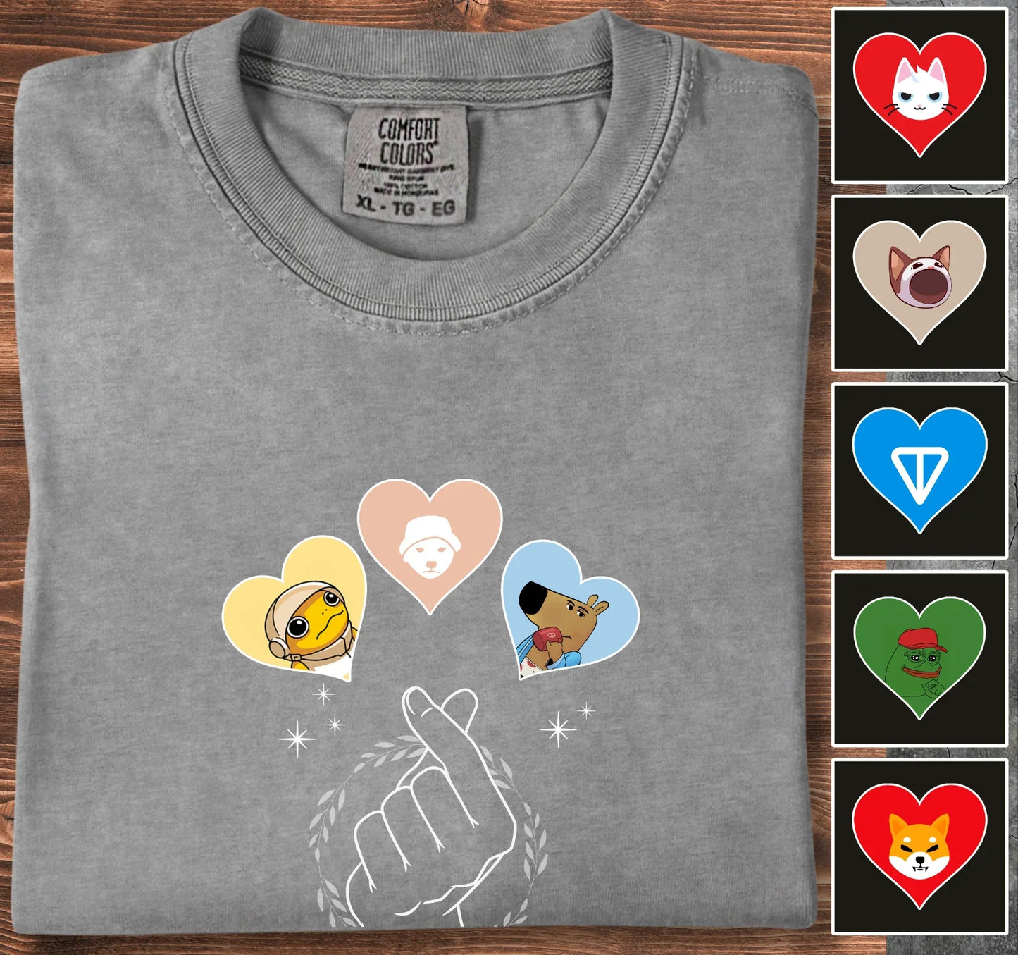 3 Hearts of Cryptos - Customizable T-Shirt Grey T-Shirt crypto-vibes.com