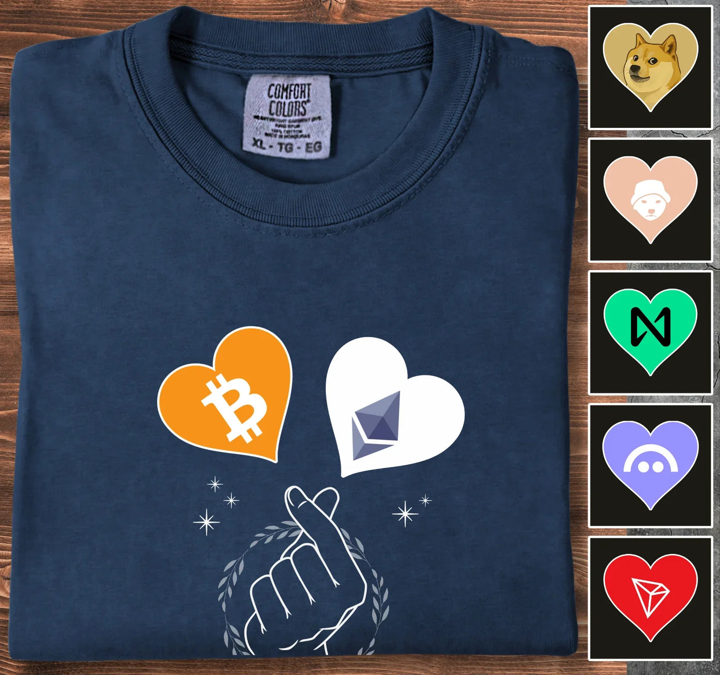 2 Hearts of Cryptos - Customizable T-Shirt Navy T-Shirt crypto-vibes.com