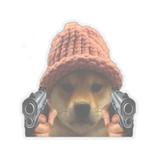 Sticker Dogwifhat Memecoin Gangster Funny 2" × 2" Transparent Paper products crypto-vibes.com
